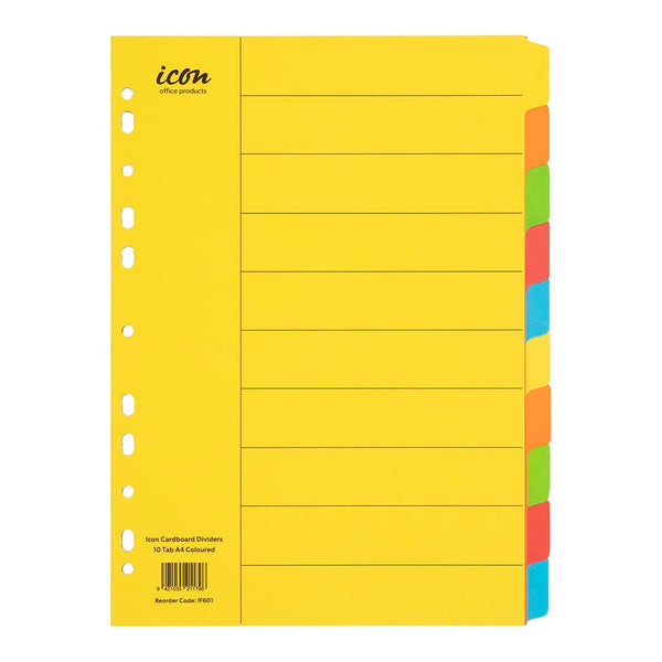 Cardboard Dividers 10 Tab Coloured