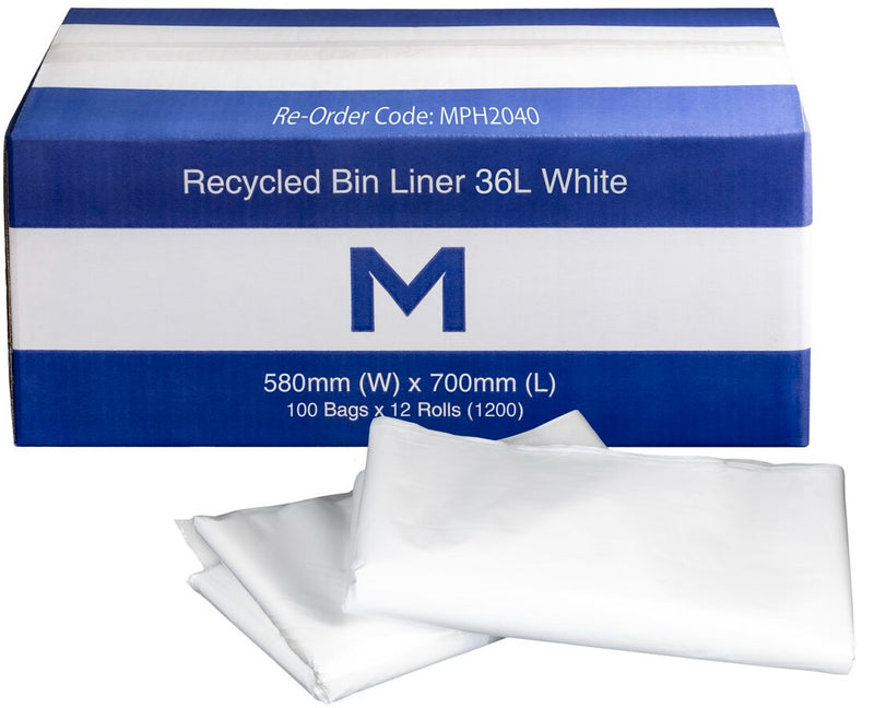 Recycled Bin Liner 36L - White, 580mm x 700mm x 20mu (1200)
