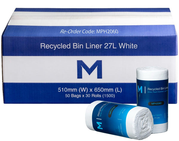 Recycled Bin Liner 27L - White, 510mm x 650mm x 15mu (1500) *Peach Scented*