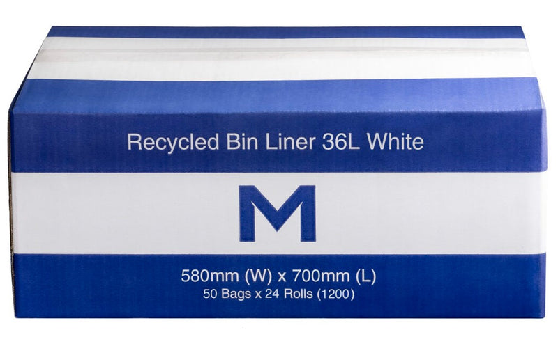 Recycled Bin Liner w/Handles 36L - White, 580mm x 700mm x 15mu (1000)