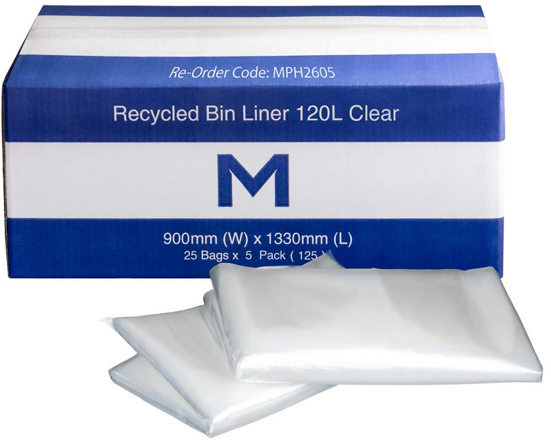 Recycled Bin Liner 120L - Clear, 900mm x 1330mm x 50mu (125)