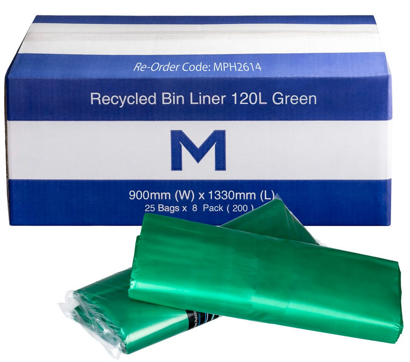Recycled Bin Liner 120L - Green, 900mm x 1330mm x 30mu (200)