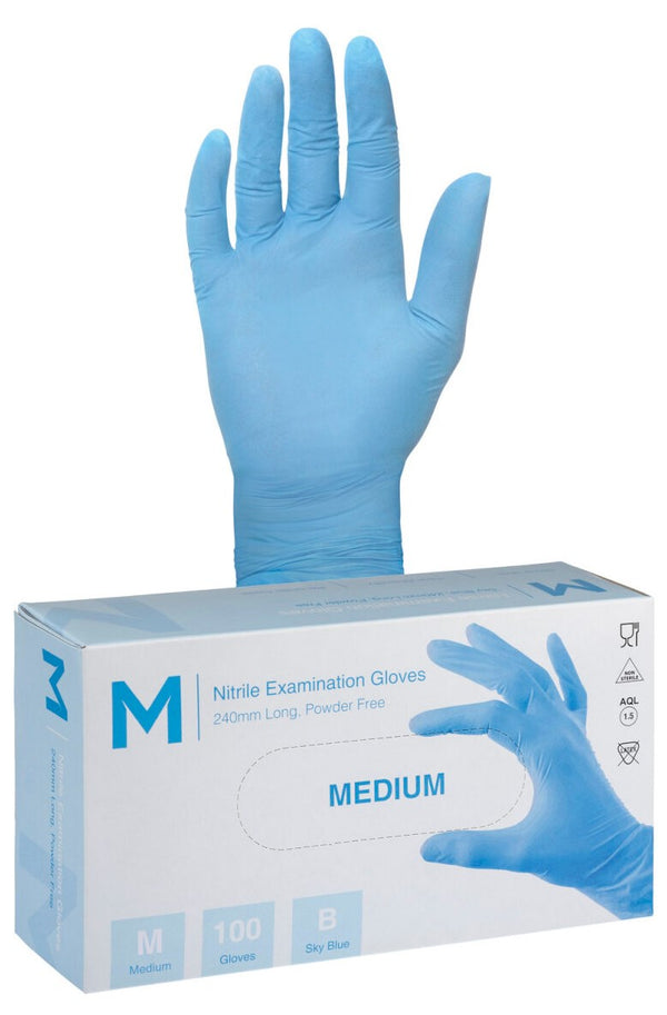 Nitrile Sky Blue Gloves 5.0g Medium (1000 Gloves)