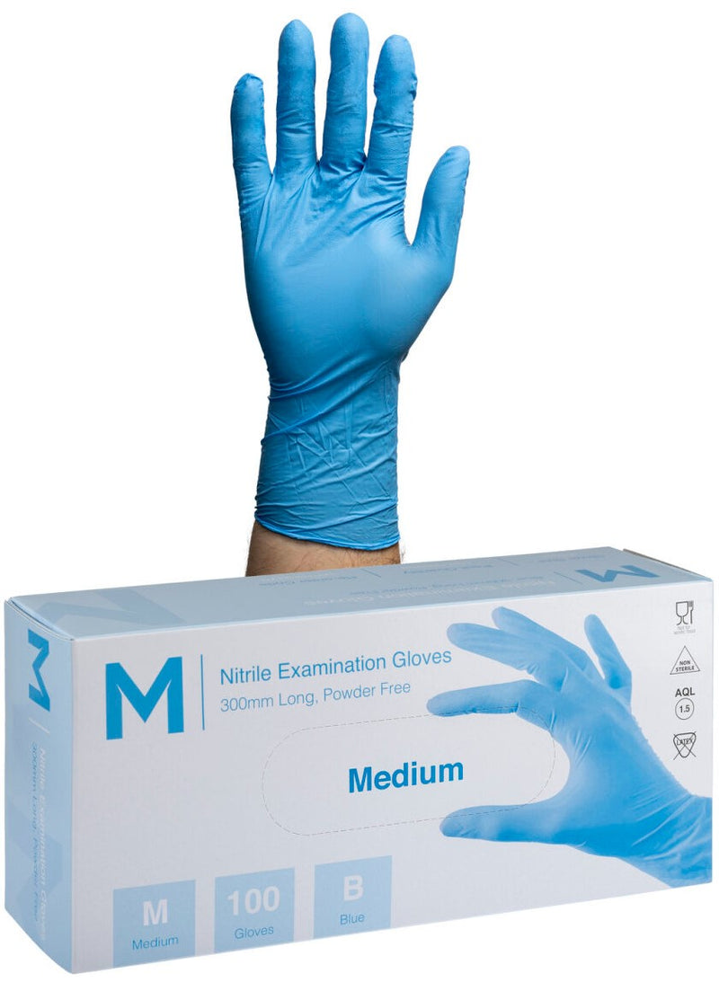 Nitrile Long Cuff Sky Blue Gloves 6.0g Medium (1000 gloves)