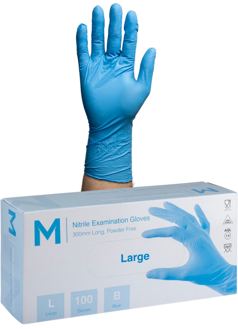 Nitrile Long Cuff Sky Blue Gloves 6.0g Large (1000 gloves)