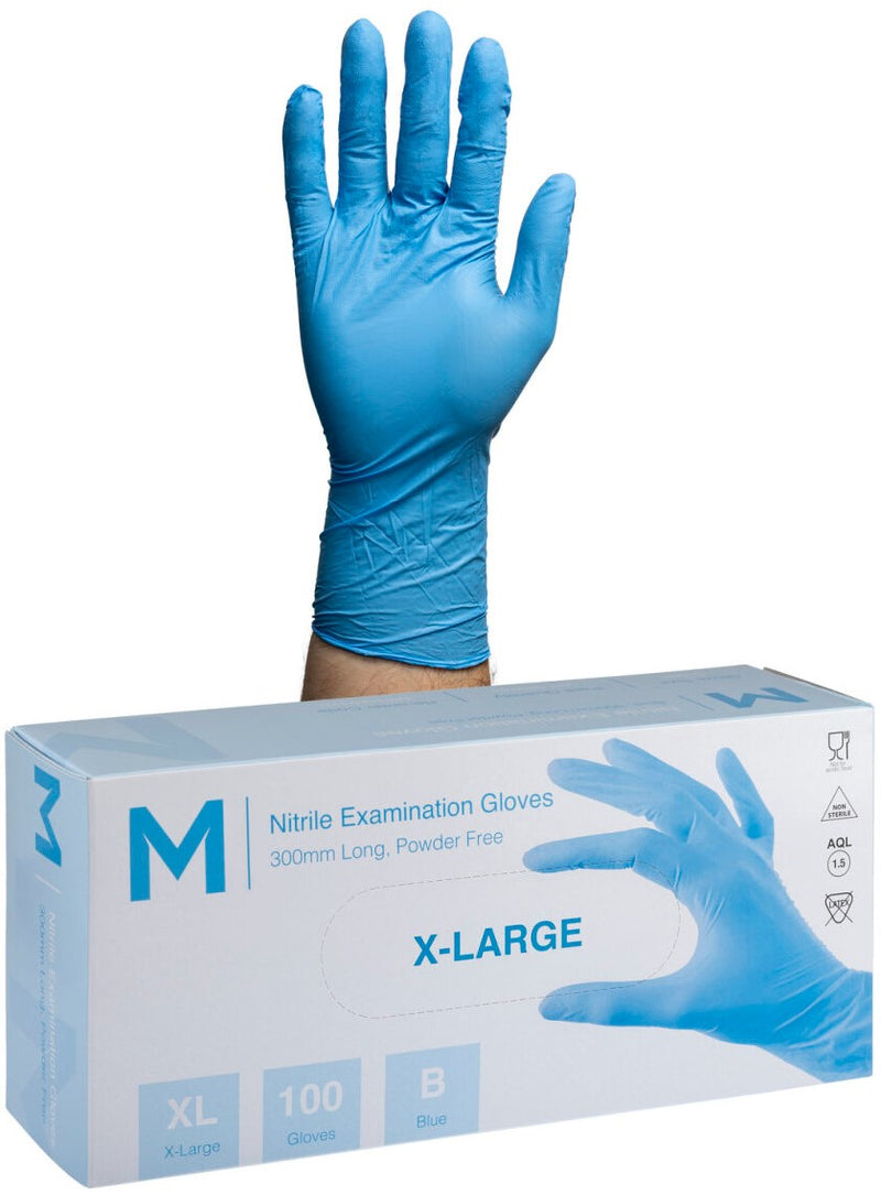Nitrile Long Cuff Sky Blue Gloves 6.0g XL (1000 gloves)