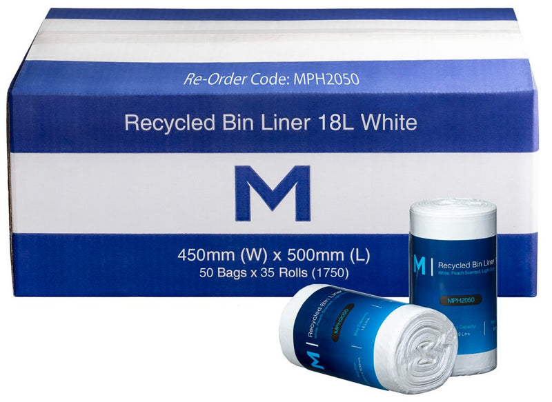 Recycled Bin Liner w/Handles 18L - White, 450mm x 500mm x 15mu (1200)