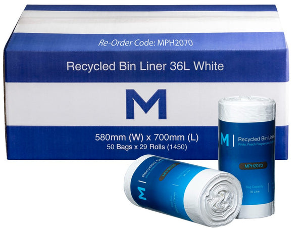 Recycled Bin Liner 36L - White, 580mm x 700mm x 15mu (1450) *Peach Scented*