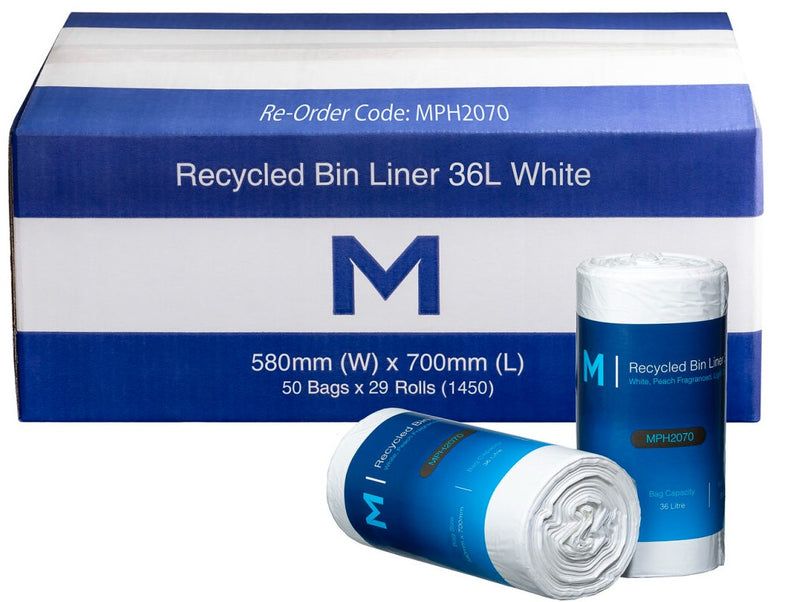 Recycled Bin Liner 36L - White, 580mm x 700mm x 15mu (1450) *Peach Scented*