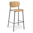 Grove Bar Stool Natural Oak Timber Seat And Back Steel 4-leg Black