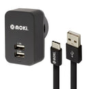 Moki USB-C - USB-A Syncharge Cable + 2 Port Wall Charger 150cm Black