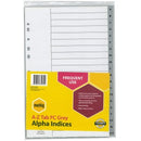 Marbig Indices Polypropylene Alpha A-Z 20 Tab Foolscap Grey