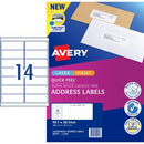 Avery Address Labels Sure Feed Laser Inkjet 959417 / L7163 99.1 x 38.1mm 14 Per Sheet Pack 140