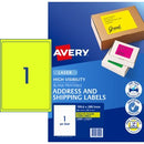 Avery Shipping Labels Laser High Vis 35999 L7167FY 199.6 x 289.1mm 1 Per Sheet Fluoro Yellow Pack 25