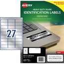Avery Heavy Duty Labels Laser Printer 959202 / L6011 63.5 x 29.6mm 27Per Sheet Silver Pack 540