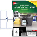 Avery Laser Labels L7915 Ultra Resistant 99.1 x 139mm 4 Per Sheet Pack40