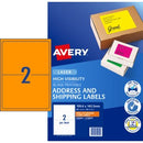 Avery Shipping Labels Laser HighVis 959404 L7168FO 199.6 x 143.5mm 2 Per Sheet Fluoro Orange Pack 20