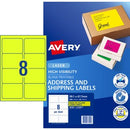 Avery Shipping Labels Laser High Vis 36102 L7165FY 99.1 x 67.7mm 8 PerSheet Fluoro Yellow Pack 200