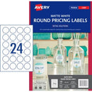 Avery Labels Laser 910007 / L7129 40mm Round 24 Per Sheet Matt White Pack 192
