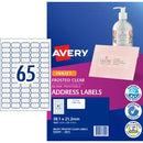 Avery Address Labels Inkjet 936009 / J8551 38.1 x 21.2mm 65 Per SheetFrosted Clear Pack 1625