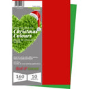 Create&Innovate Colour Paper Card 160gsm A4 Christmas Red Green Pack 10