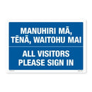 Te Reo Safety Sign Manuhiri Ma Tena Waitohu Mai - All Visitors PleaseSign In 300mm x 450mm