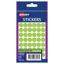 Avery Dot Stickers Permanent 932282 12mm Round Fluoro Green Pack 216