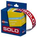 Avery Pre-Printed Dispenser Labels 'Sold' 937307 19 x 64mm Red Pack 250