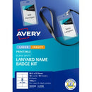 Avery Lanyard Name Badge Kit 959105 / L7418 86.5 x 55.5mm White Pack 10