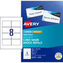 Avery Name Badge Labels Laser Inkjet Card 947002 / L7418 86.5 x 55.5mm White Pack 200