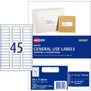 Avery General Use Labels 938212 / L7156GU 58 x 17.8mm 45 Per Sheet WhitePack 4500