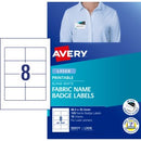 Avery Name Badge Labels Laser Printer Fabric 959171 / L7418 86.5 x 55.5mm White Pack 120