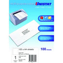 Unistat Multi-Purpose Labels Laser Inkjet 38939 297 x 210mm 1 Per Sheet Pack 100