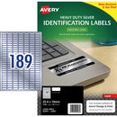 Avery Heavy Duty Labels Laser Printer 959200 / L6008 25.4 x 10mm 189 Per Sheet Silver Pack 3780