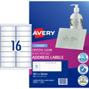 Avery Address Labels Laser Printer 959050 / L7562 99.1 x 34mm 16 Per Sheet Crystal Clear Pack 400