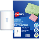 Avery Shipping Labels Laser Printer 959065 / L7567 199.6 x 289.1mm 1 PerSheet Crystal Clear Pack 25