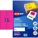 Avery Shipping Labels Laser High Vis 35952 / L7162FP 99.1 x 34mm 16 PerSheet Fluoro Pink Pack 400