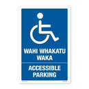 Te Reo Safety Sign Wahi Whakatu Waka - Accessible Parking Pvc 300mm X450