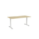 Haven Fixed Single Sided Desk 1600x800 Atlantic Oak Top Scallop WhiteFrame