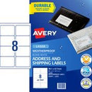 Avery Shipping Labels Weatherproof Laser 959409 / L7070 99.1 x 67.7mm8 Per Sheet White Pack 80