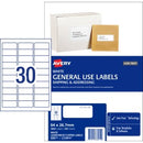 Avery General Use Labels 938211 / L7158GU 64 x 26.7mm 30 Per Sheet WhitePack 3000