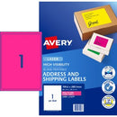Avery Shipping Labels Laser High Vis 35998 / L7167FP 199.6 x 289.1mm 1 Per Sheet Fluoro Pink Pack 25