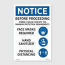 PVC Sign Face Mask Physical Distancing And Sanitizer Required 300mm x450mm
