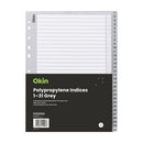 Okin Indices Polypropylene Tabs 1-31 A4 Grey