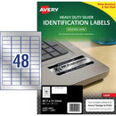 Avery Heavy Duty Labels Laser Printer 959201 / L6009 45.7 x 21.2mm 48Per Sheet Silver Pack 960