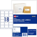 Avery General Use Labels 938210 / L7161GU 63.5 x 46.6mm 18 Per Sheet White Pack 1800