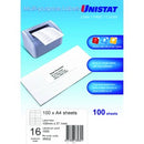 Unistat Multi-Purpose Labels Laser Inkjet 38932 105 x 37mm 16 Per Sheet Pack 1600