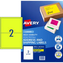 Avery Shipping Labels Laser HighVis 959405 L7168FY 199.6 x 143.5mm 2 Per Sheet Fluoro Yellow Pack 20
