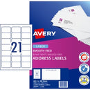 Avery Address Labels Smooth Feed Laser Printer 959090 / L7160 63.5 x 38.1mm 21 Per Sheet Pack 5250