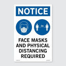 Safety Sign PVC 'Face Masks And Physical Distancing Required' 300mm x450mm